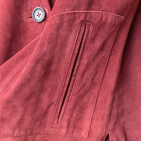 VTG 90s The Territory Ahead Brick Red Nubuck Leather Jacket Size Small - Picture 6 of 10